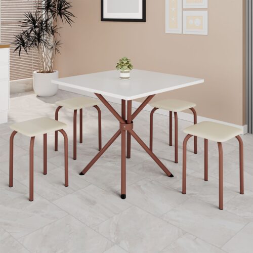 Conjunto de Mesa Bali Marrom Tmp Ardosia Off White com 4 Tamboretes